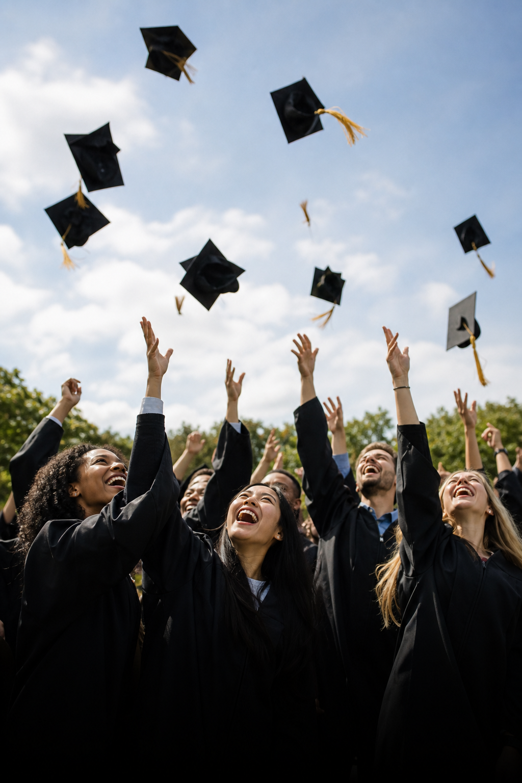 Graduates throwing caps